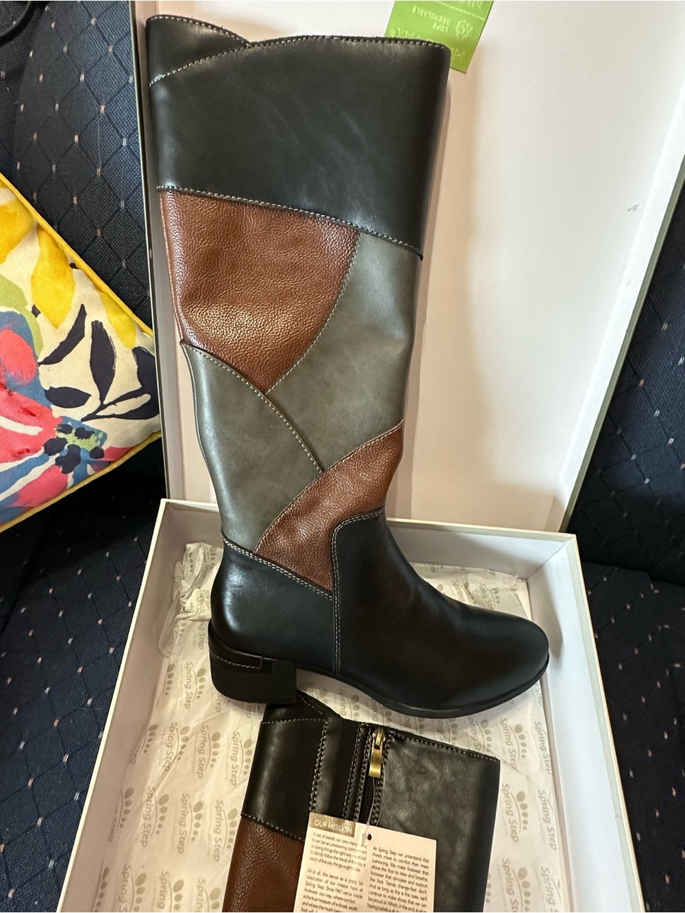 Spring Step Patchwork Over-the-Knee Boots in Black, Brown & Gray